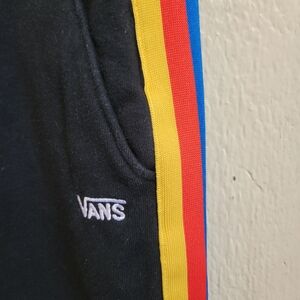 Vans Black Cropped Joggers with Yellow, Red & Blue Side Stripes